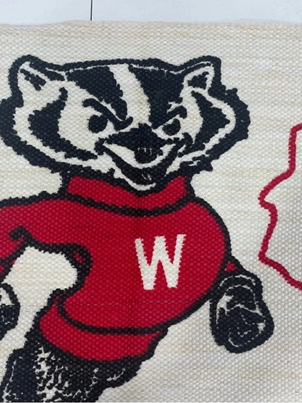 Vintage  Wisconsin Badgers Bucky Country Big Sport Woven Display Banner Rug NWT
